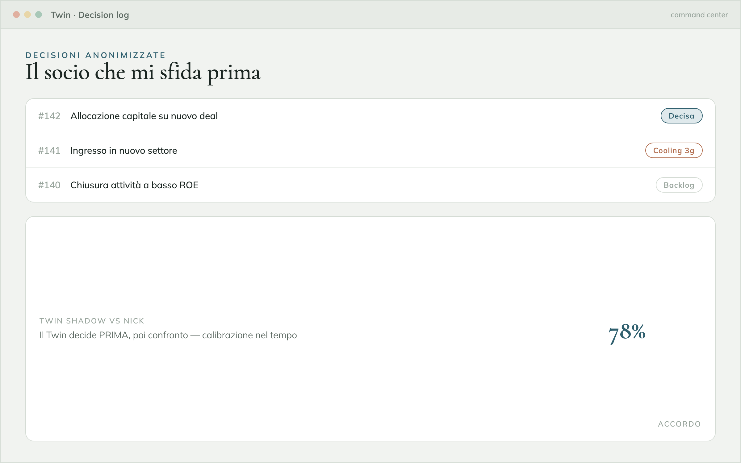 Twin · Sistema decisionale